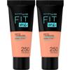Maybelline New York Fondotinta Coprente Opacizzante Fit Me Matte&Poreless, Colore Uniforme, Pori Minimizzati, 250 Sun Beige (Confezione da 2)
