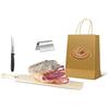 Moretti® Prosciutto Crudo Intero trancio da 2kg | Tagliere In legno di Ontano | Pinza a molla Salumeria Acciaio inox | Coltello Acciao inox Lama Liscia (kit prosciutto e accessori)