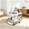 HUOLE Girello Bambino Primi Passi per Bambini da 6 Mesi a 15 kg, Regolabile in Altezza, girello pieghevole per bambini con vassoio di gioco interattivo con suoni, 67 * 72 * 92cm - Cachi (B)