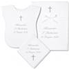 COCCOLE - Set 3 Pezzi per Battesimo Fazzoletto, Vestina e Busta - Set Completo Personalizzato con Nome e Data a Tema Croce Argento - Kit 3 Pezzi Battesimo in Tessuto Piquet 100% Made in Italy