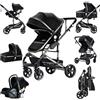 Prokoke Passeggino Trio, Trio Passeggino Neonati con Due Modi Reversibili per Spingere, Passeggini 3 in 1 con Una Lega di Alluminio a Cornice, Tris con Design Pieghevole in Un Clic (739 Black)