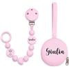 BABY J ART Portaciuccio, Portasucchietto IN SILICONE, Catenella portaciuccio personalizzata con nome BUBBLE ROSA CHIARO BABYJART, lavabile, sicura per il bambino, compatibile con ciuccio MAM e CHICCO!