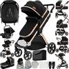 Prokoke Passeggino Trio, Passeggino 3 in 1 con Design Pieghevole in Un Clic, Trio Passeggini Neonati Due Modi Reversibili per Spingere, Tris con Lega di Alluminio a Cornice (V10 Black Gold)