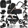NADDLILY Passeggino Trio, Passeggino 3 in 1 con Spinta Reversibile a Due Vie, Trio Neonati con Accessori, Carrozzina per Neonati Design Portatile Pieghevole Un Clic (V10 Black Gold)