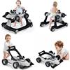 GYMAX Girello per Bambini 4 in 1 a Spinta, Girello Primi Passi Pieghevole con Altezza e Velocità Regolabile, con Luci e Suoni per Bambini 6-18 Mesi, Portata 12 kg, 73 x 64 x 55,5 cm (grigio)