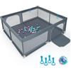 RELAX4LIFE Box Recinto per Bambini, Centro di Attività per Bambini dai 6 Mesi ai 3 Anni (200x180cm, C: 50 Palline+4 Anelli,NERO)