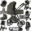 Sianldcone Passeggino 3 in 1 Trio Neonati, Tessuti di Alta Qualità Carrozzina per Neonato, Spinta Bidirezionale Passeggino Reversibile, Visione Aperta Passegginos Trolley (V9 Deep Grey Original)