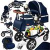 KESSER® Carrozzina 3in1 Loops, Carrozzina Combinata con navicella, Seggiolino sportivo, Seggiolino auto, Borsa Fasciatoio, Parapioggia, Tavolino per Bambini, Blu/Argento