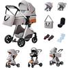 GLOKID Passeggino 3 in 1，Passeggino Canne，Trio，Portatile，Con Seggiolino Accessori，Adattatori universali，4 ruote con ammortizzatori，navicella，grandi ruote (LV9 Grigio argento)