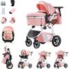 Zkiprm Passeggino Trio, Passeggino 3 in 1 con Seggiolino Auto, Passeggino Reversibile, Carrozzina e Ovetto | Ruote PU Antiscivolo e Maniglione Regolabile | Zanzariera, Parapiedi, 0-36 Mesi (Rosa)