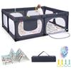 COSTWAY Box per Bambini con Tappetino, Grigio Scuro, 189 x 158 cm | Recinto per Bambini con 4 Anelli e 50 Palline Colorate, Rete Traspirante, Apertura a Cerniera e Borsa, per Bambino 0-3 Anni