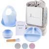 BebeDeParis Regalo ecologico personalizzato per bambini | stoviglie in silicone e bavaglino ricamato con nome + biologico | fatto a mano in Spagna (Blu | Set di Piatti + Coperta) | BebeDeParis
