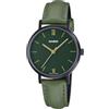 Casio LTP-VT02BL-3A Orologio analogico da donna con cinturino in pelle con quadrante verde IP nero
