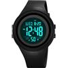 TONSHEN Uomo Impermeabile Sport Digitale Orologi da Polso LED Elettronico Doppio Tempo 12H/24H Outdoor Allarme Cronometro Data Conto Alla Rovescia Plastica Orologio (Nero 2)