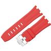 ROUHO 28mm Flessibile Fibbia ad Ardiglione Cinturini in Silicone, Impermeabile Braccialetto Silicone per Audemars Piguet Royal Oak Offshore 15710 15703-Rosso + Argento Fibbia