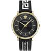 Versace Orologio da polso da uomo al quarzo moda cinturino in pelle nero cassa in acciaio inox display analogico nero - VE5A01921