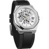 BOLYTE Orologio meccanico automatico da uomo, scheletro, con lancette luminose, cinturino in silicone nero, cassa ottagonale
