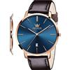 OLEVS Mens Wrist Watches Ultra Thin 6.5mm Minimalist Business Dress Waterproof & Date & Leather Strap Slim Watches for Men