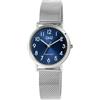 Q&Q Q05A-008PY - Orologio unisex con cinturino in maglia milanese, 3 bar, analogico, al quarzo, Argento Blu, Classico