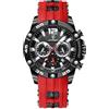 FORSINING Orologio da polso da uomo, casual, sportivo, cronografo, cinturino in silicone, militare, al quarzo, impermeabile, con data, display analogico, Rosso, Cinturino