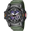 Gosasa Orologio sportivo da uomo, multifunzione, stile militare, con funzione S-Shock, digitale, a LED, impermeabile, con allarme, 8007_Verde militare, Sport