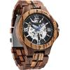 DAXIAOYU Orologio meccanico da uomo, completamente automatico, in puro legno, fatto a mano, con scheletro cavo, venature in acciaio, stile casual, Marrone nero, Casual