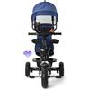 HUOLE Triciclo bambini fino 25 kg, Passeggino con Maniglione regolabile, Bici, Sedile girevole Fronte Mamma e Strada, Cappottina pieghevole, Ruota libera, 4 in 1 (blu scuro)