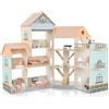 HOMASIS Casa delle Bambole in Legno per Bambini su 3 Livelli, Doll House con 42 Mobili e Accessori con 7 Stanze, Bella Casa da Sogno Principessa per Bambole, per Bambini 3+ Anni (Arancione)