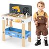 HOMASIS Banco da Lavoro per Bambini in Legno, Banchetto da Lavoro con 50 Accessori, Lavagna, Piano di Lavoro, Ripiano Inferiore, Tavolo Banco Attrezzi Bambino dai 3+ Anni, 51 x 28 x 72 cm