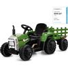 COSTWAY Trattore con Rimorchio Cavalcabile per Bambini 12V, Trattore Elettrico Telecomandato, con Luci e Suoni, 30kg, 3+ Anni (Verde Scuro)