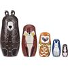 Joygoodta Matrioska russa, cartone animato in legno, bambole che nidificano con animali, tigre, maiale, scimmia, gufo, 5 strati, set di bambole russe (stile 2)
