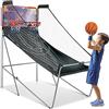 COSTWAY Macchina da Pallacanestro Elettronica, Canestro Basket da Camera a Doppio Tiro Pieghevole con Punteggio Elettronico, 4 Palle, 8 Modalità di Gioco e 2 Canestri (Viola)