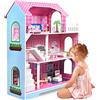 NAIZY Casa Delle Bambole per Bambini 100 x 70 x 30 cm Set Rosa 3 Piani con Mobili e Accessori Villa Delle Bambole Casa Camper Fai-Da-Te Villa Da Sogno (Tipo B)