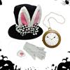 Pasbuteiy Costume Da Coniglio Bianco, 4 Pezzi Costume Da Coniglietto Cosplay, Orecchie Di Lepre Cappello Morbido Naso Da Coniglio Guanti Con Orologio, Per Cosplay Per Donne, Uomini E Adulti