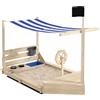 Outsunny Sabbiera per Bambini in Legno di Abete con Tettuccio regolabile e Set da Cucina Giocattolo, Sabbionaia per Bambini con 2 Sedili, 180x103x144.5 cm, Color Legno