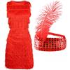I LOVE FANCY DRESS LTD Costume da flapper rosso con frange, fascia con paillettes e piume, vestito Charleston anni '20, taglia XL