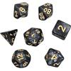 Chessgammon Set di 7 dadi marmorizzati neri fumosi per DND, set di dadi da gioco a rotolo, con borsa per dadi
