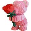 Generico Blocchi da Costruzione Orso con Rosa, 20 cm, Mattoncini da Costruzione Orsetto, Set di Costruzioni per Adulti, Decor, Regalo per San Valentino, Festa della Mamma, Compleanno (Rosa)