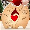 VEELU Festa Della Mamma Idee Regalo - Puzzle Personalizzato con Famiglia di Gatto in Legno con 2-7 Nomi - Personalizzata Regalo per La Famiglia Natale, Anniversario - Decorazione Casa