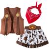 Modaworld Costume Cowboy Bambino, Vestito Costume Set da Cowboy con Bandana Rossa, Gilet e Cappello Accessori Cowgirl, Costumi Carnevale Ragazza