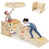 RELAX4LIFE All in 1 Set di Arrampicata con Scivolo e Sgabello per Bambini, Parco Giochi in Legno, Scala da Arrampicata Montessori Pieghevole per Bambini 1-5 Anni