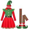 HEONSATI Costume da Elfo di Natale per Bambini Adulti, Costumi da Elfo Natalizie di Babbo Set Completo Vestiti + Cappelli + Cinture + Calzini/copriscarpe Vestiti Bambini Natalizia Capodanno