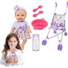 Generisch Bambola con passeggino, bambola con set di passeggino, sedia da pranzo per bambini, per bambole da 10 pollici, giocattolo per carrozzina per bambini, giocattolo per bambini, passeggino e