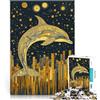 KGUHVFTK Puzzle per adulti 1000 puzzle "Arte del delfino dorato" Fatto di carta，per età 14+ Gioco a quiz Regalo di opere d'arte。misurare：38x52cm/14.96x20.47pollice