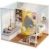 Generic Casa in miniatura per bambini - Kit sala studio fai da te, modello di edificio in legno assemblato a mano, casa fatta a mano con mobili e luci a LED | Lavoretti fai da te per decorare la stanza deg
