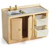 Odoria Casa delle Bambole Lavandino Miniatura: 1/12 Scala Tavalo Isola con Lavello per Cucina Ristorante Rustico - Mini Credenza Mobili Legno con Cassetto