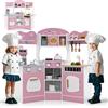 HOMASIS Cucina Giocattolo con Luci e Suoni, Cucina d'Angolo con 16 Accessori, Set da Cucina con Macchina da Caffè, Forno a Microonde, Cucina Giocattolo in Legno per Bambini dai 3+ Anni (Rosa)