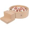 KiddyMoon Area di Gioco in Schiuma con Tondo Piscina di Palline per Bambini Piscina (200 Palline) + Gradini, Beige Sabbia: Beige Pastello/Salmone/Bianco