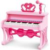 Baroni Toys Pianoforte per Bambini 3+ Anni con Microfono, Pianola Musicale con Melodie, Luci e Suoni Educativi Pianoforte Rosa con asta microfono e Leggio 42,5x13x46cm