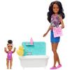 Barbie Bambola Skipper Afroamericana Babysitter con Vasca da Bagno, Bambina Che Muove Le Braccia e Accessori, FXH06